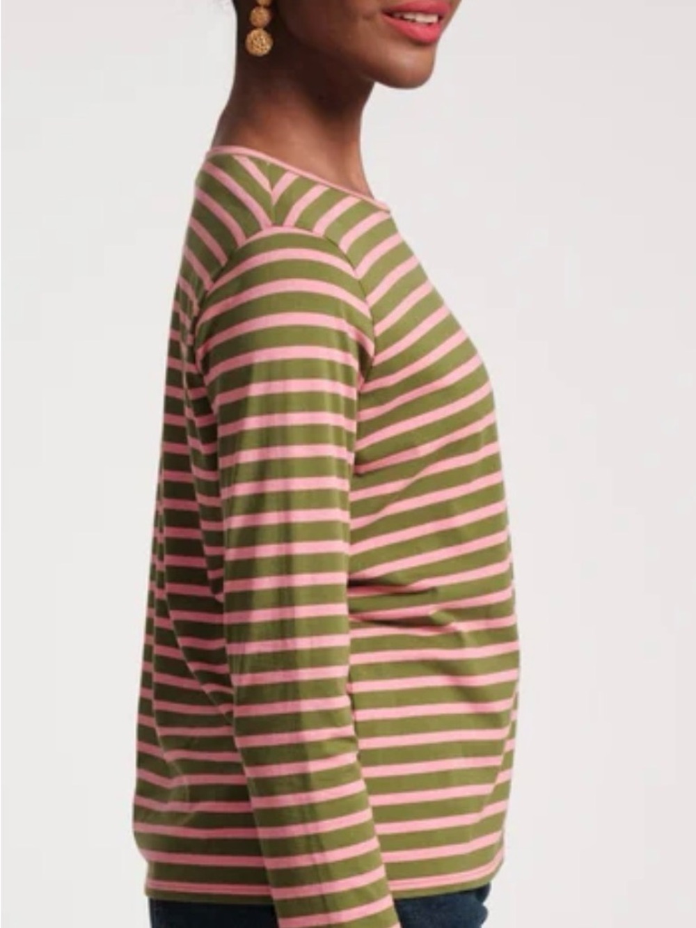 Frances Valentine Womens L Striped Long Sleeve Pima Cotton Top Shirt Nautical - Picture 2 of 6